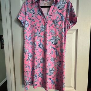 LiPink and Blue Floral Shirt Dress